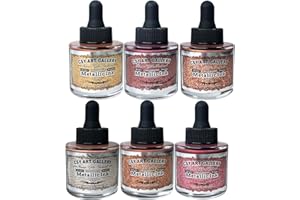 CSY art gallery Pearlescent Acrylic Inks Bottle with Dropper, 1oz - 29.5 ml Set of 6PCS Bronze Gold Red Liquid Drawing Ink for Calligraphy,Wood, Scrapbook Journals, Photo Albums (Saturn Twinkles Set)