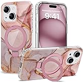 ETPESOK Compatible with iPhone 14 Plus Case Marble Pattern with Magnetic Ring Stand [Compatible with Mag-Safe] Shockproof Protective Phone Case for iPhone 14 Plus 6.7" for Women, Marble Pink