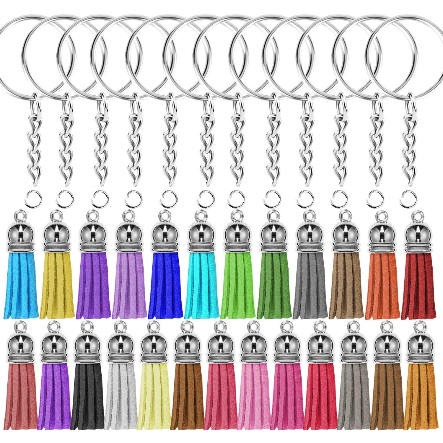 Ciaoed Keychain Anhänger Quaste Leder Quaste Faux Wildleder Quaste mit Kappen für Keychain DIY Zubehör, 60 Stücke 20 Farben