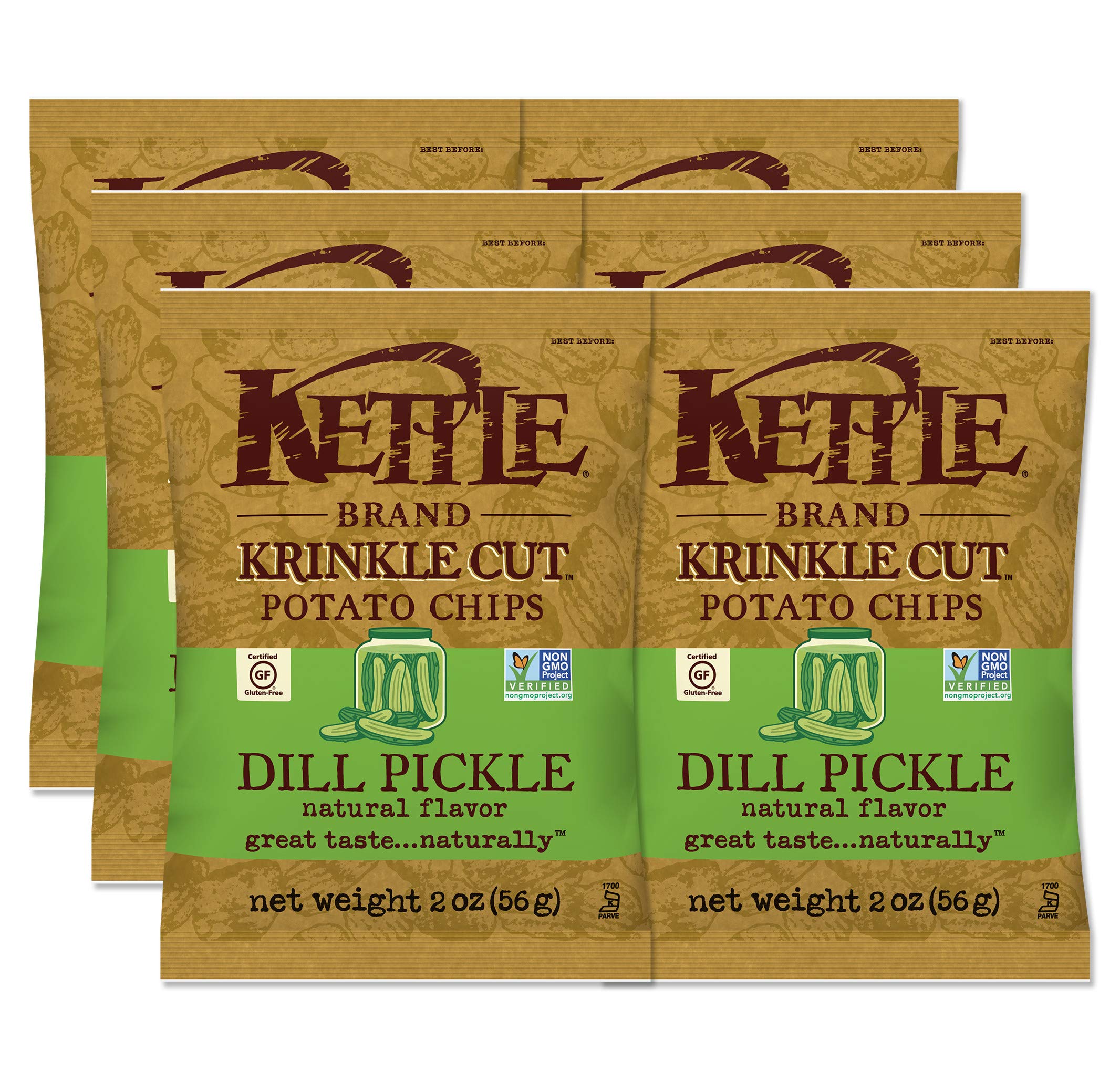 Kettle Brand Potato Chips, Krinkle Cut Dill Pickle, 2 Ounce (Pack of 6)