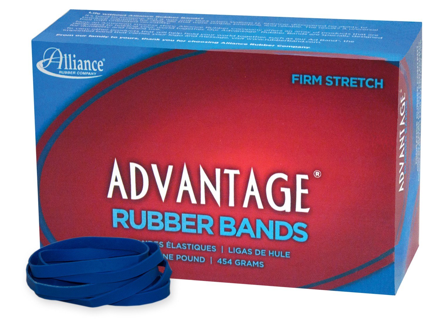 Alliance Rubber 54625 Advantage Rubber Bands Size #62, 1 lb Box Contains Approx. 450 Bands (2 1/2" x 1/4", Blue)