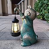 JOYBEE Garden Statues Cat with Solar Lantern Outdoor Decor-Cat Solar Figurines Lights Decorations for Patio Yard Lawn Ornaments-Gifts for Birthday Easter Housewarming