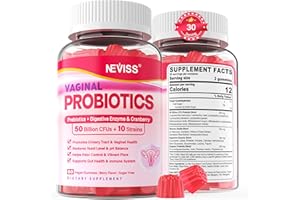 NEVISS Vaginal Probiotics Gummies for Women PH Balance, Odor Control with Prebiotics, Cranberry, D-Mannose, Promotes Feminine Healthy Vaginal Flora, Urinary Tract, Yeast, Digestive Support, Sugar Free,60Cts
