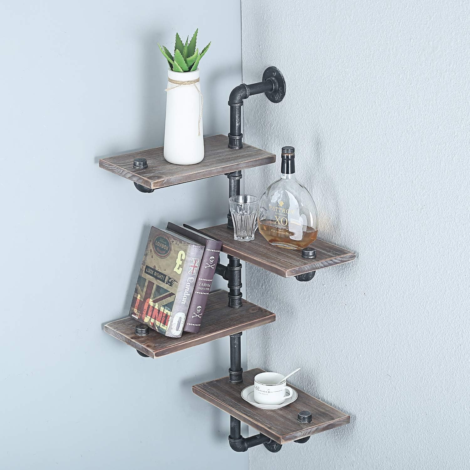 Womio Industrial Rustic Corner Shelf Wall