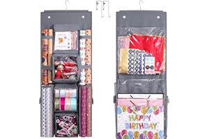 DNTORX Hanging Gift Wrapping Paper Storage, 40x16 inch Double-Sided Gift Wrap Organizer Christmas Wrapper Paper Container, Heavy Duty Oxford Bag Gift Holder