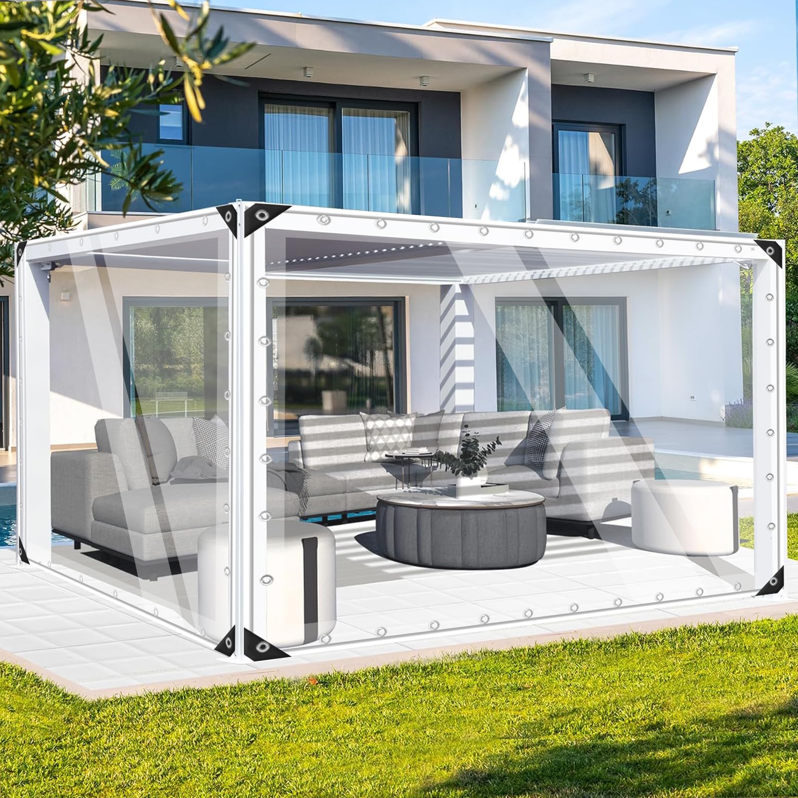 FoundGo 3' x 6'(0.9x1.8m) Clear Tarps PVC Vinyl Transparency Tarpaulin Glass with Silver Metal Grommets，Protects Against Water, UV-Ray, Tear, Cold Weather Resistan