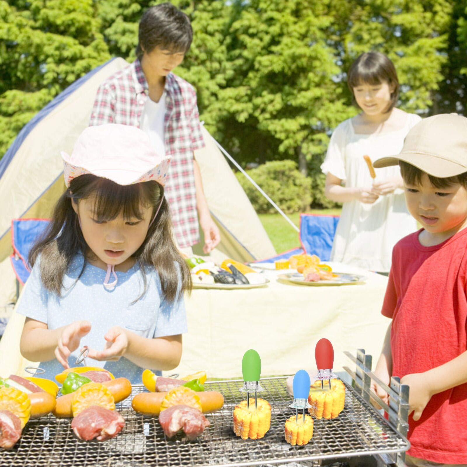 Matogle 4 Pairs Interlocking Corn Holders Stainless Steel Cob Forks Twin Prong Sweetcorn Skewers for Home BBQ Barbecue Salads Grill Picnic Outdoor Party Camping