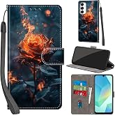 Salanheo Case Wallet for Samsung Galaxy A16 4G / A16 5G, Burning Roses | with 3 Card Slots, Kickstand, Magnetic Closure, Shockproof Protective Flip Cover 6.7