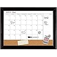 Quartet Combination Magnetic Whiteboard Calendar & Corkboard, 17" x 23" Combo Dry Erase White Board & Cork Bulletin Board, Message Board, Black Frame (79275)