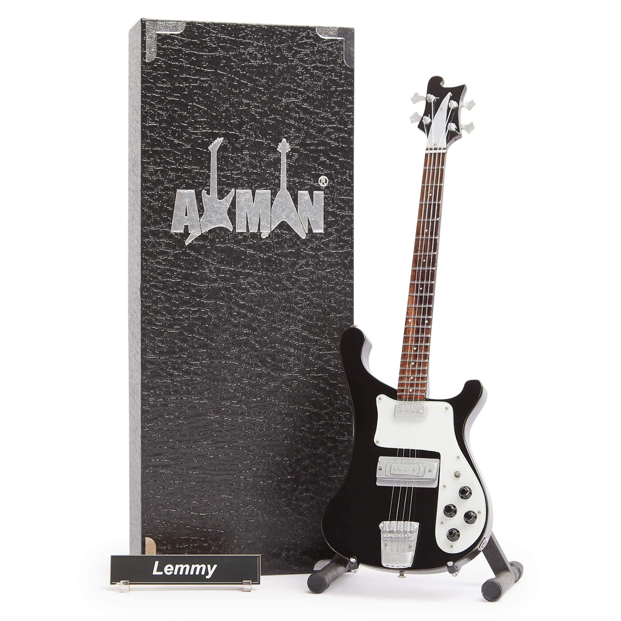 Axman Lemmy Kilminster (Motörhead) Miniature Guitar Replica - Music Gifts - Handmade Ornamental 1/4 Scale - Display Box, Name Tag and Miniature Guitar Stand Included