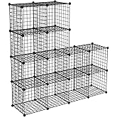 HUBSON Wire Cube Storage Organizer, Book/Toy/Craft/Potted Plants and petCloset Organizers and Storage Shelves, 12-Cube Freely Combinable Metal Grids Storage Shelf,Black Iron