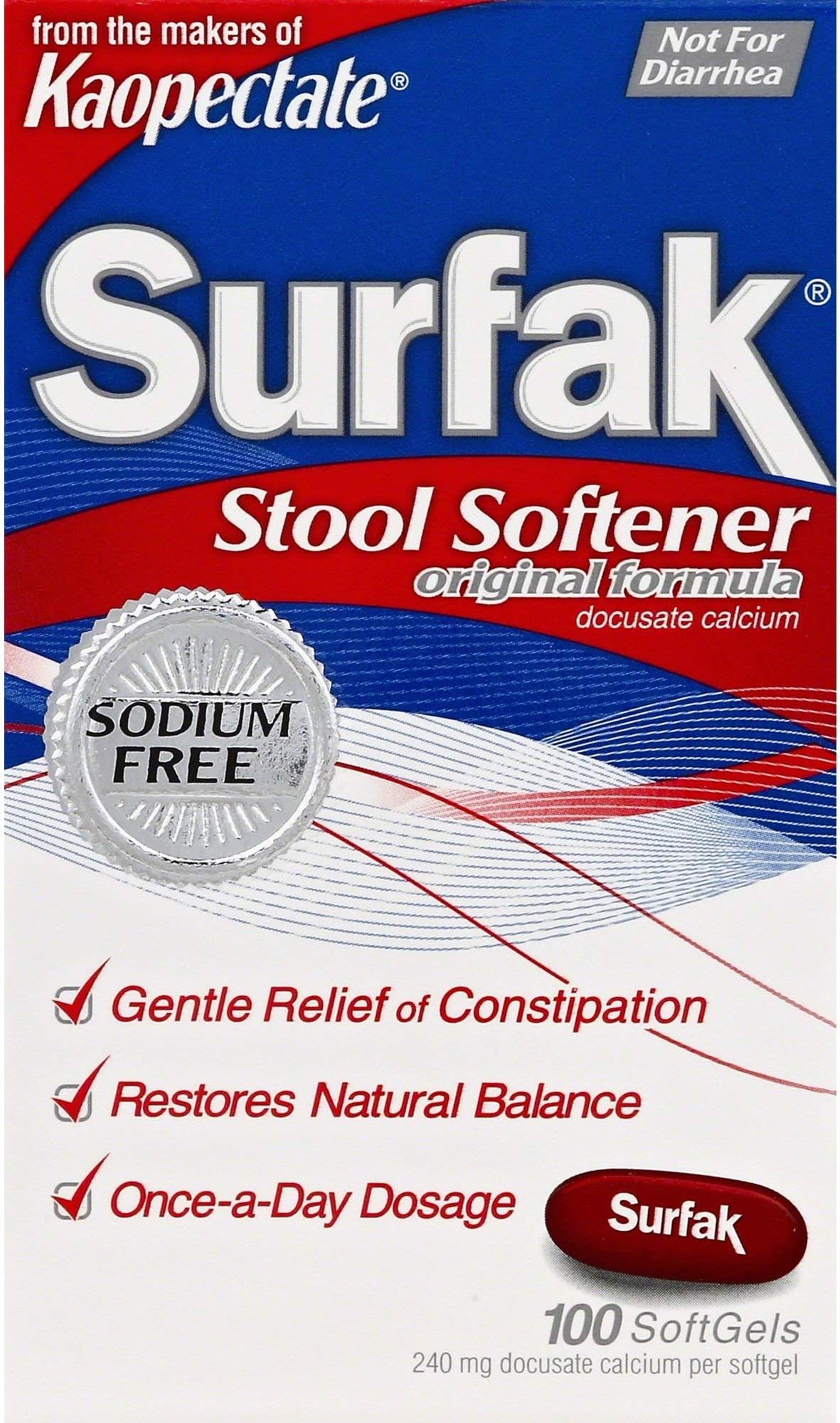 Surfak Stool Softener SoftGels 100 Soft Gels (Pack of 3)