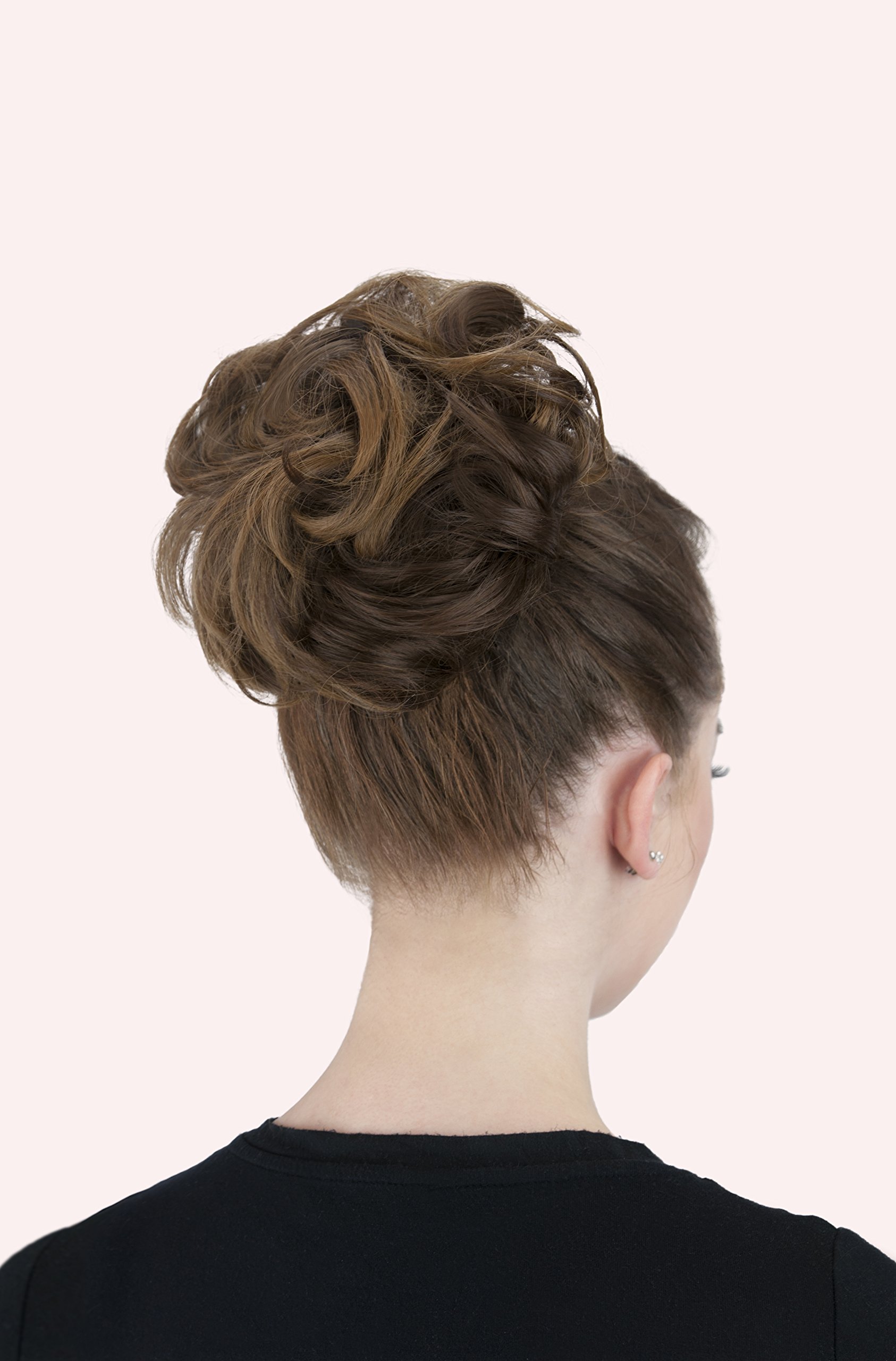 Bombshell Hair Scrunchy Scrunchie Bun Up Do Hair Piece Hair Ribbon Ponytail Extensions Wavy Messy Bun (M04 DARK BROWN)