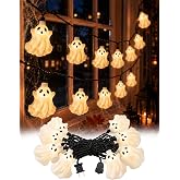 Konictom 8.5FT Halloween White Ghost String Lights, Plug-in 10 LED Decor | Warm White, Fairy Ghost Lights, Connectable, Energy Saving, IP44 Rated, UL Listed Black Wire for Porch Window Yard Bedroom