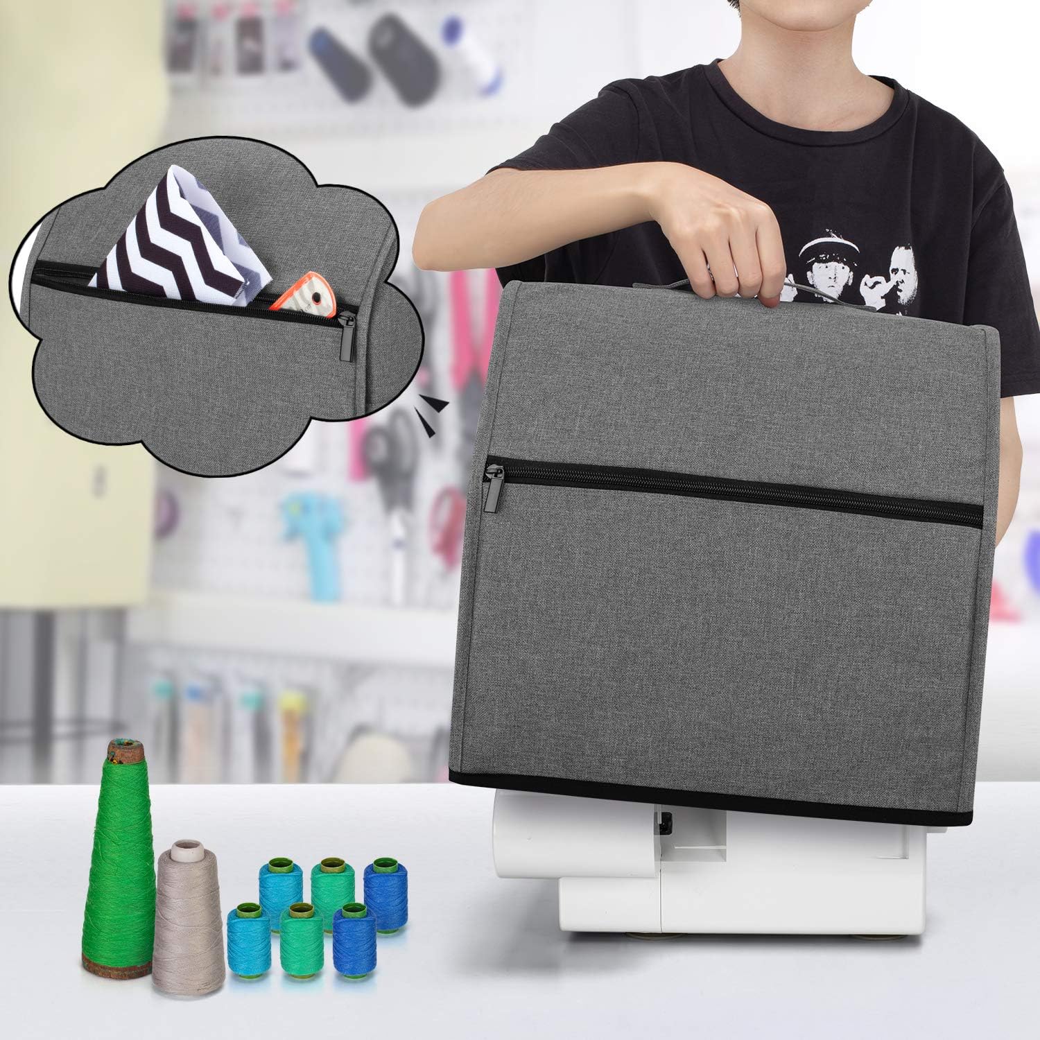 Luxja Overlock Sewing Machine Cover - Grey - Image 3