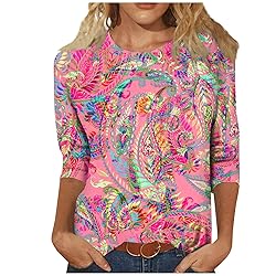 Summer Womens Tops 3/4 Sleeve Summer mid Length