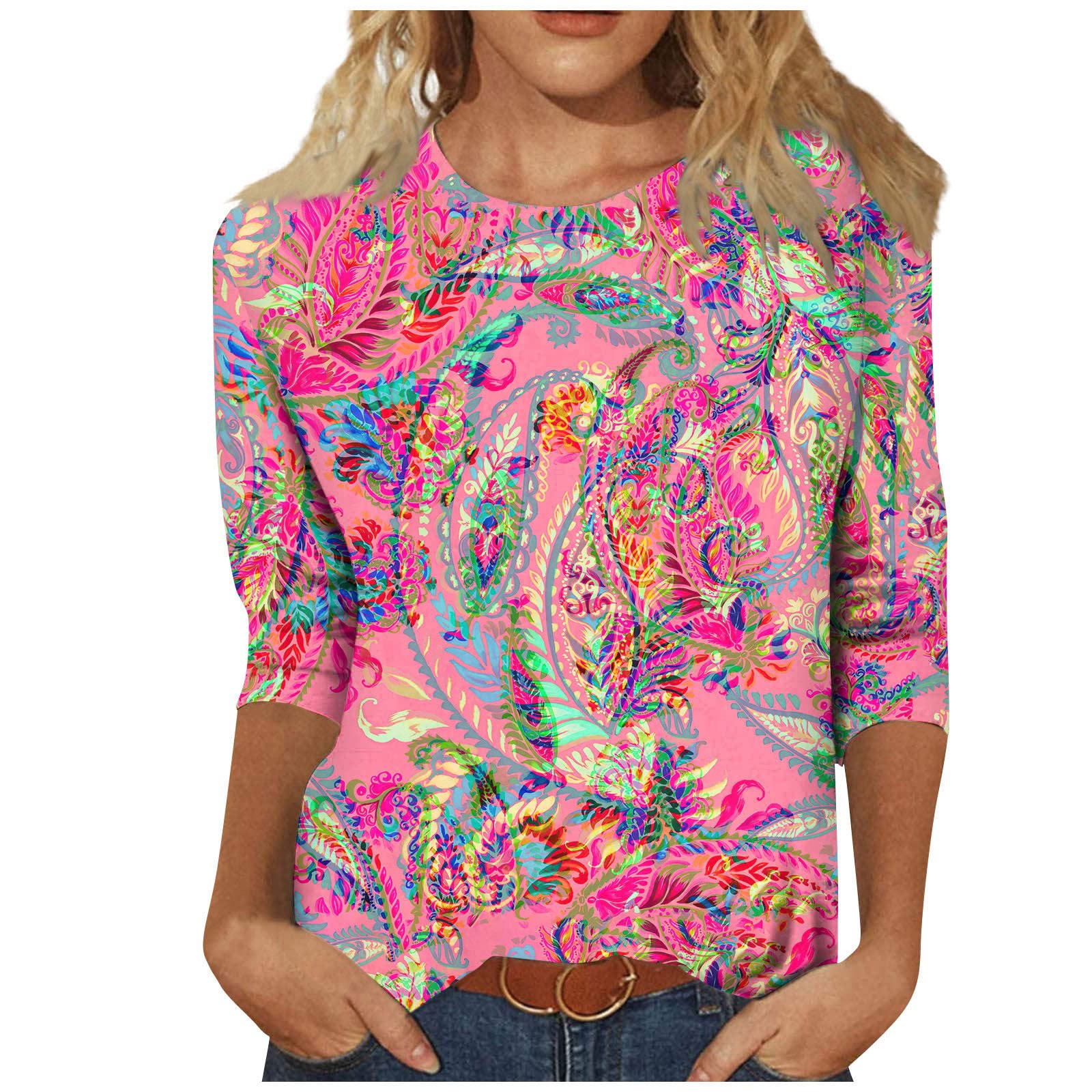 Summer Womens Tops 3/4 Sleeve Summer mid Length