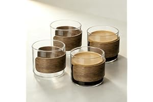 SEICASAYA 120 ml Glass Espresso Shot Cups 4 Piece Set Heat Resistant Borosilicate Coffee Glasses with Handcrafted Walnut Acce
