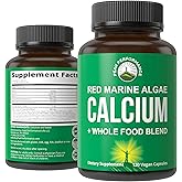 Plant Based Calcium - Red Marine Algae Calcium Supplement with Vitamin C, D3, K, Magnesium, and Whole Food Vegetable Blend. Vegan Capsules for Bones and Joints. 120 Pills, Tablets