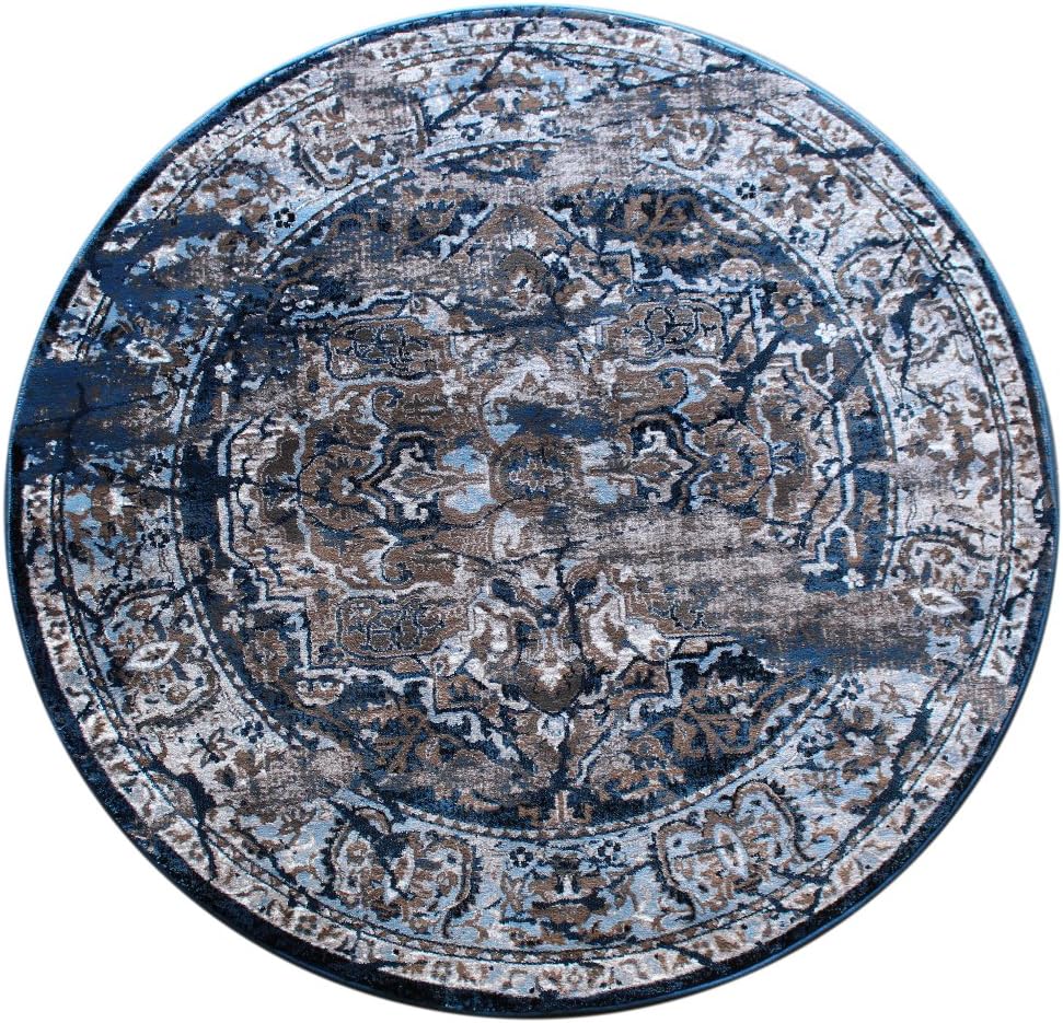 Masada Rugs Oriental Vintage Distressed Area Rug Rafael Collection (7 Feet 3 Inch X 7 Feet 3 Inch Round)
