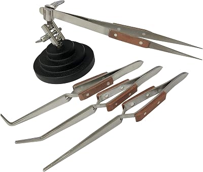 Jewellers Tools Adjustable 3rd Hand Base Vice and 4 Angled Tweezers Set
