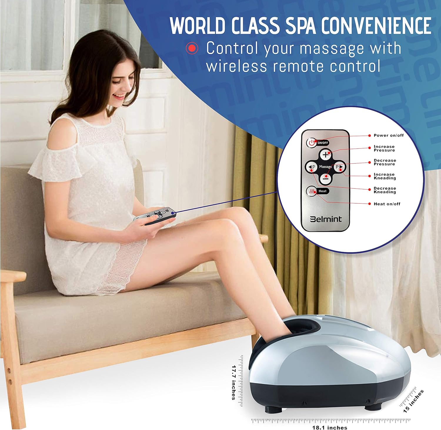Belmint Shiatsu Foot Massager with Heat - Multi Setting Electric Feet Massager with Deep Kneading Massage Therapy and Air Compression - Delivers Relief for Tired Muscles and Plantar Fasciitis: Health & Personal Care