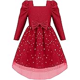 Renotemy Toddler Girl Tutu Dresses Fall Winter Puff Long Sleeve Sequin Dress Princess Birthday Party Dress for Girl 3-8Y