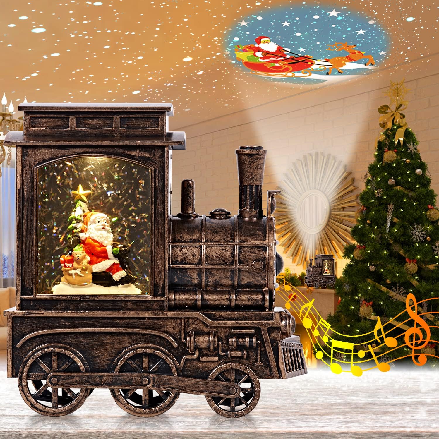 Snow Globes - Snow Globe Christmas with Santa Projector,Musical Snow Globe,Christmas Snow Globes for Kids,Vintage Train Snow Globes Christmas with Music,Christmas Snow Globe for Kids,Christmas Snow Globe Xmas Gift