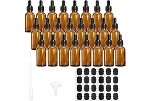 Kingrol 24 Pack Amber Glass Bottles with Glass Eye Dropper, 1 oz Dropper Bottles for Essential Oils, Perfumes, Aromatherapy