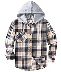 ZITY Men's Flannel Hoodie Shirts Casual Button Down