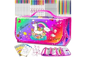 weirtoya 70 PCS Washable Scented Markers with Glitter Pencil Case, Unicorn Arts and Crafts for kids 4-6-8 Kids Coloring Drawing Kits for 4-8 Years Old Girls Xmas Gifts Stocking Stuffers