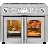 Emeril Lagasse Dual Zone Technology 25QT Air Fryer Oven | Dual-zone 25QT air fryer oven cooks two foods at once with synchronized settings and faster convection cooking.