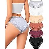 ALL OF SHE Womens Cotton Underwear Cheeky Bikini Panties for Women Sexy Lace Briefs Soft Stretch Underwear Pack 6