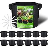 PHYEX 12-Pack 10 Gallon Grow Bags, Heavy Duty Fabric Pots with Handles, Reusable Plant Bags for Vegetable, Herbs & Flowers, BPA-Free, Breathable, Durable