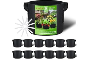 PHYEX 12-Pack 10 Gallon Grow Bags, Heavy Duty Fabric Pots with Handles, Reusable Plant Bags for Vegetable, Herbs & Flowers, BPA-Free, Breathable, Durable