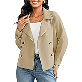 LookbookStore Cropped Trench Coat for Women Double Breasted Long Sleeve Work Office Business Casual Fall Short Jackets