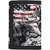 Cozeyat American Flag Kids Wallet for Boys, Wolf RFID Trifold Canvas Outdoor Sports Wallet for Kids,Kids Festivals gifts,Birthday Gifts Wallet