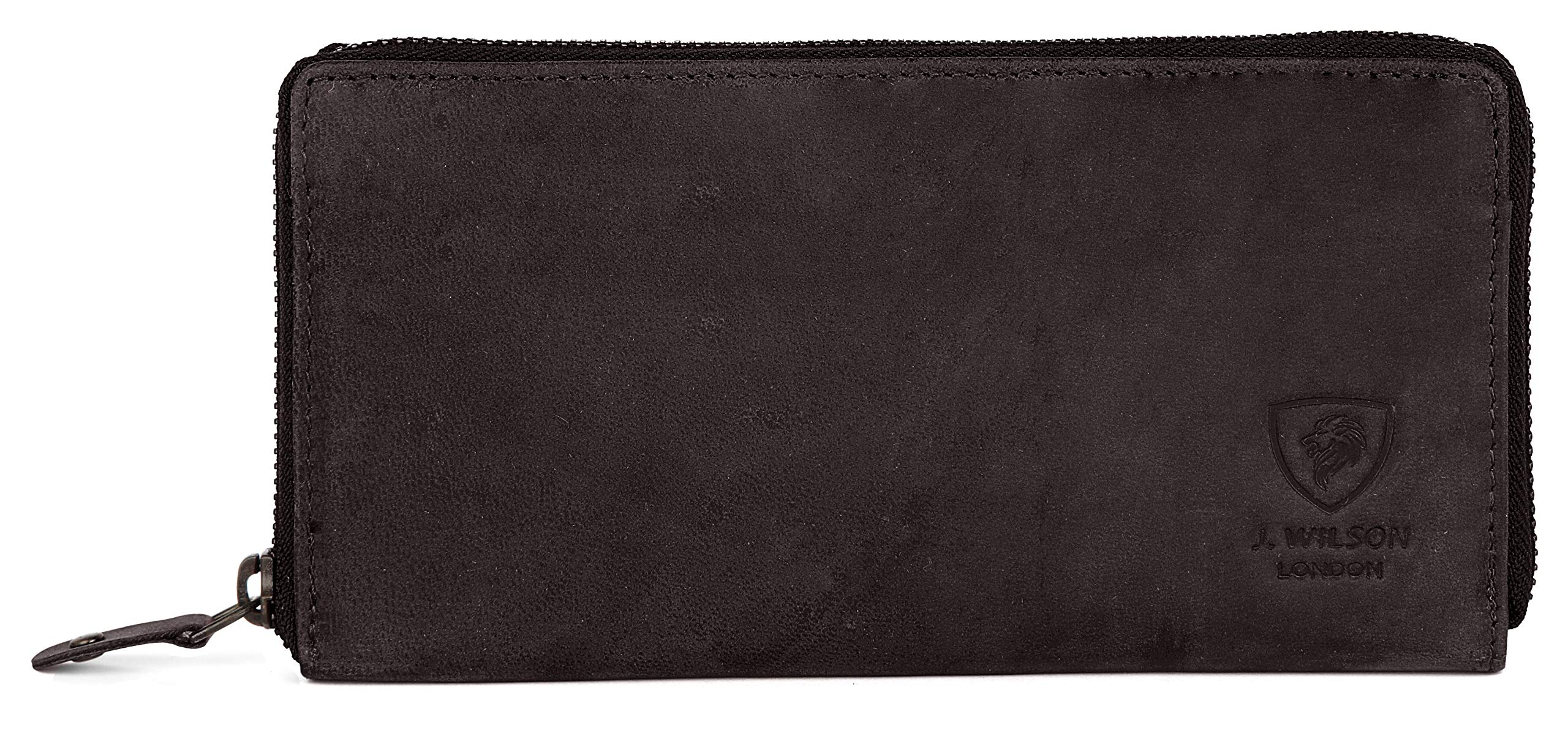 J. Wilson London Ladies Designer RFID Safe Protection Vintage Leather Purse Multi Credit Card Women Clutch Wallet with Zip Pocket Gift Boxed (Vintage Brown)