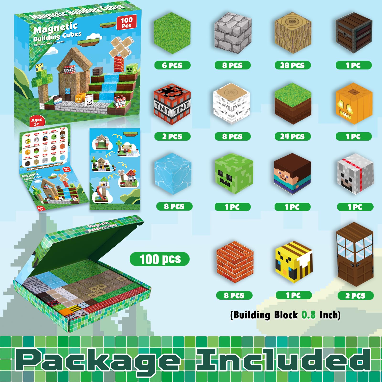 ToyUnited Magnetic Blocks-100PCS Magnetic Building Blocks Magnet Cube Toys Stacking, Build Forest World Set, STEM Montessori Sensory Toys for Kids Boys Girls Age 3 4 5 6 7 8 9 10 Birthday Gifts