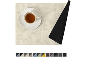 Romanstile Reversible Vinyl Placemats Set of 6, Faux Leather 100% Waterproof Oil-proof Wipeable Place Mats, Heat Resistant Dual Sided Table Mats for Kitchen/Dining/Party (Black Beige, 12 x 18 Inch)