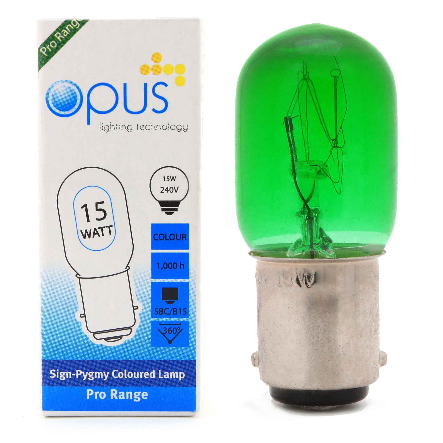 5 x Opus 15W Pygmy Green Coloured Display Sign Light Bulbs SBC B15 End Caps Dimmable Pack