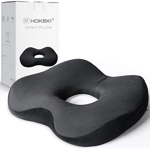 HOKEKI Seat Cushion for Chair ,100% Memory Foam and Lumbar Support - Donut Pillow for Tailbone Pain , Sciatica, Back & Buttoock Pain Relief (Black)