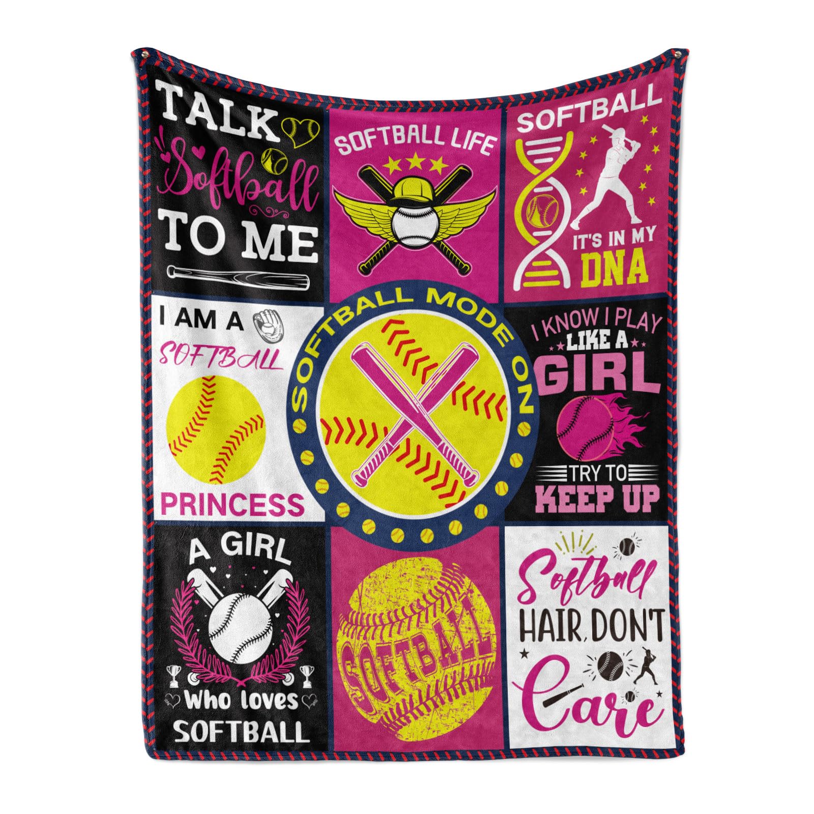 Softball Gift Blanket - Flannel Plush Warm Pink Throw for Girls & Boys, All Season Couch Decor 50"x60"