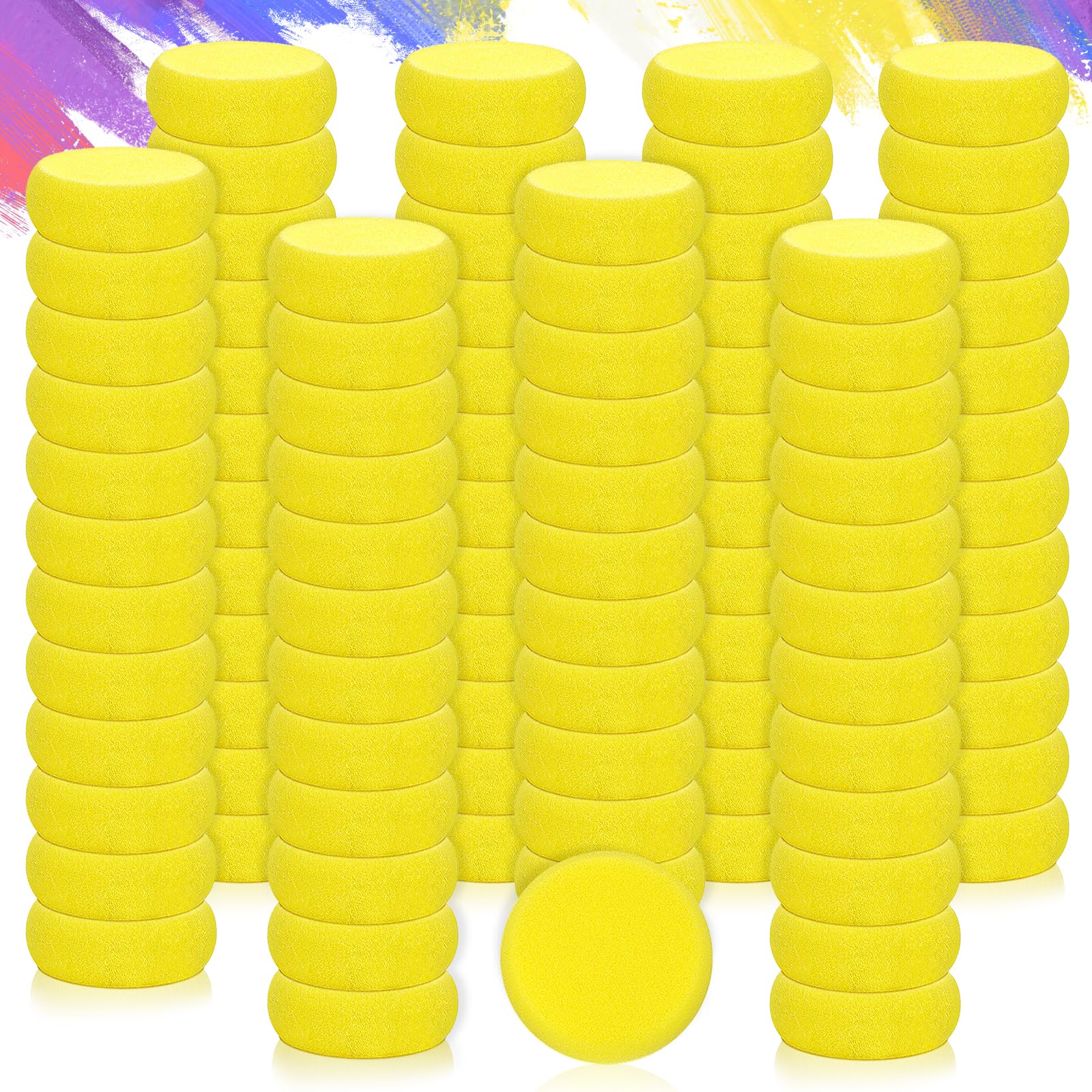 Photo 1 of 100 Pack Painting Sponge Pottery Sponges 3 inch Round Clay sponges for Pottery Yellow Artist Sponge for Face Painting Ceramics Art Crafts
