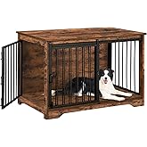 Hzuaneri Dog Crate Furniture, 100cm Double Door Dog Crate with Barn Door, Dog Kennel Indoor, End Side Table Wooden Dog Crates