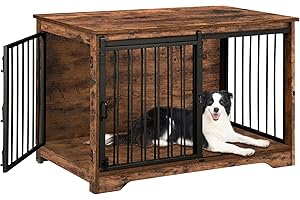 Hzuaneri Dog Crate Furniture, 39.4" Double Door Dog Crate with Barn Door, Dog Kennel Indoor, End Side Table Wooden Dog Crate 