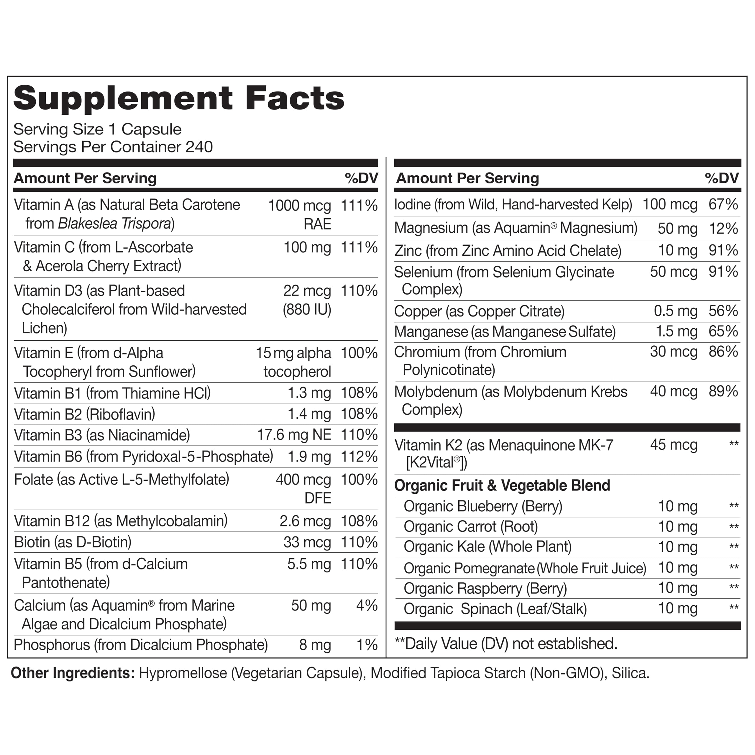 NATURELO Mens Multivitamins - One Daily Multivitamin for Men with Vitamins, Minerals & Organic Whole Foods, Boost Energy & Health, Non-GMO, 240 Vegetarian Capsules