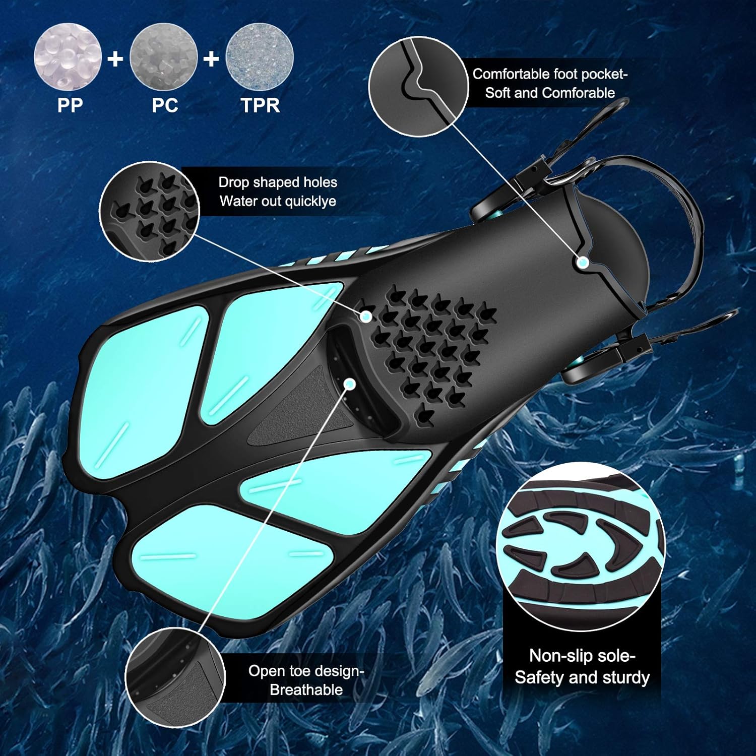 Swim Fins Open Heel, Adjustable and Light Diving Fins with Good Thrust, Travel Size Short Flippers for Snorkeling Swimming （Unisex） : Sports & Outdoors