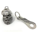 Bravo Bells - Old School Biker Skull Bell with Skull Wing Bell Hanger - Motorcycle Biker Bell Accessory or Key Chain for Luck - Made in The USA