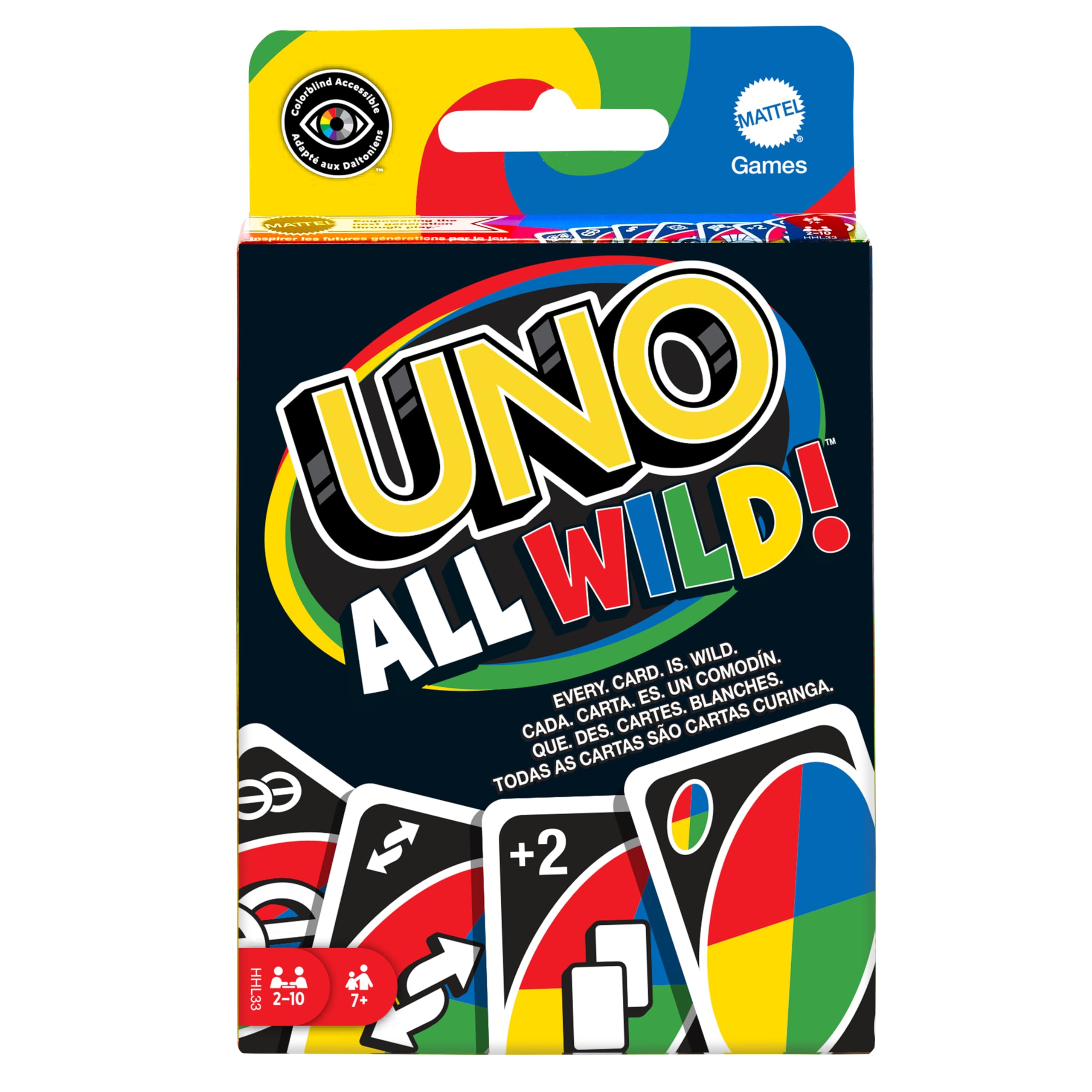 Mattel Games HHL33 - UNO All Wild Kartenspiel mit 112 Karten, Reisespiel, Kinderspiel, Familienspiel und Gesellschaftsspiel, ab 7 Jahren